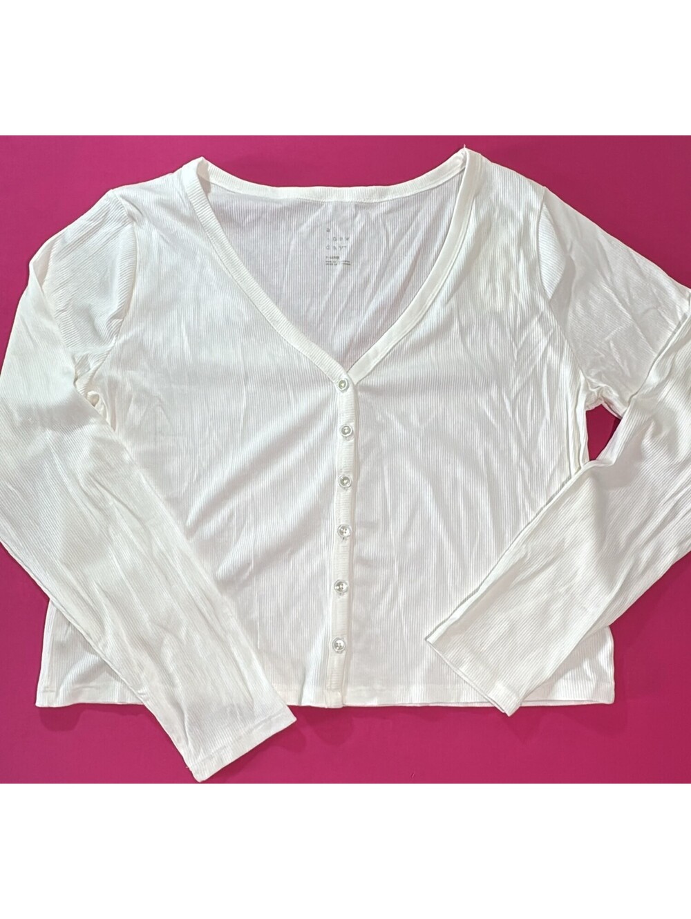 A New Day White Ribbed Button Cardigan Long Sleeve Size XL New